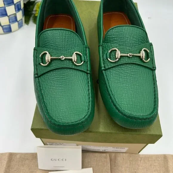 Men’s Gucci pebble grain leather horse bit driver loafers size 10.5 fits 11 US - Picture 4 of 10